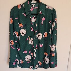 Green Floral Button-Up Blouse